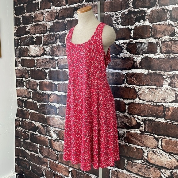 Old Navy Dress Women's L Large Red Floral Sleeveless Square Neck A-Line Midi - Picture 6 of 16